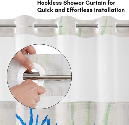 Americanflat 72x75 Hookless Shower Curtain - Water-Resistant Coral Reef Shower Curtain with Sheer Panel, Snap-in Liner, and Grommets - 100% Polyester - Cobalt Blue, Coral Red, Seafoam Green and White