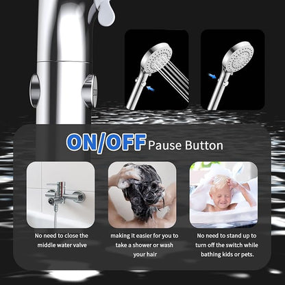 FASDUNT Shower Head with Handheld, High Pressure Showerhead with Long Hose | 80" Extra Long Stainless Steel Hose & Adjustable Bracket, Shower Heads with ON/OFF Switch for Pets Bath, Chrome