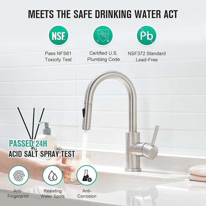 CREA Bathroom Faucet with Pull Out Sprayer,Brushed Nickel Single Handle Kitchen Bar Faucets for Mini Sink Pull Down Vanity Mixer Tap 2 Water Modes,cUPC/NSF