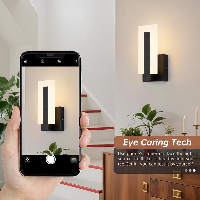 Modern LED Wall Sconces, 3000K Warm White Indoor Black Wall Light, 8W Acrylic Hardwired Wall Mounted Lights for Hallways, Bedrooms, Hallways,Corridor,Home Room Decor
