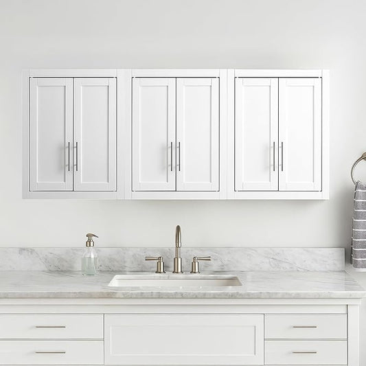 Crosley Furniture Savannah 3-Piece Wall Storage Cabinet, Cabinets for Laundry, Bathroom, Kitchen, White