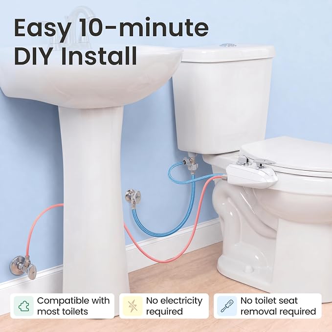 LUXE Bidet NEO 320 PLUS - Warm Water Bidet Attachment for Toilet, Chrome | Non-Electric, Warm Water, Dual Nozzle, Slide-In Install, 360° Self-Clean, EZ-Lift to Clean, Feminine & Rear Wash