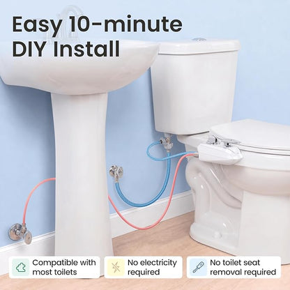 LUXE Bidet NEO 320 PLUS - Warm Water Bidet Attachment for Toilet, Chrome | Non-Electric, Warm Water, Dual Nozzle, Slide-In Install, 360° Self-Clean, EZ-Lift to Clean, Feminine & Rear Wash