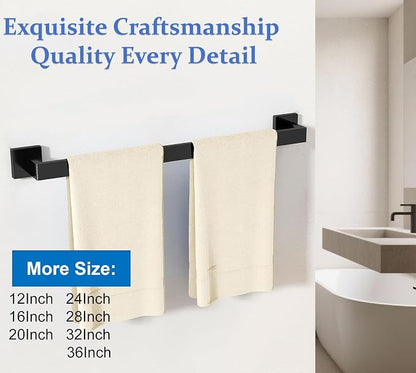 Towel Bar for Bathroom 32 Inch Matte Black Towel Holder 12/16/20/24/28/32/36 Inch Stainless Steel SUS304 Rustproof Towel Rack Modern Square Towel Rod for Bathroom Wall (1, Matte Black, 32 Inch)