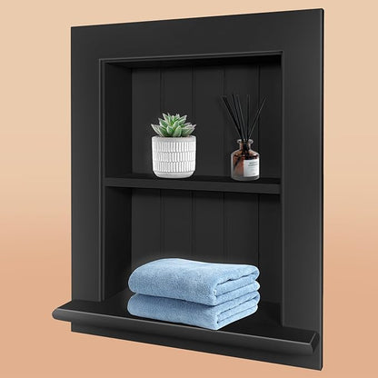 Royxen Recessed Medicine Cabinet 13.8 x 17.8 Inch, Medicine Cabinets, Large Medicine Cabinet, 2-Tier Bathroom Cabinets Wall Mount for Home Storage, Black