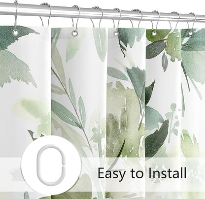 Floor to Ceiling Extra Long Flower Shower Curtain 72x96 Inch, Olive Green | X-Long Tall Watercolor Floral Modern Abstract Bathroom Fabric Shower Curtain Set with Hooks