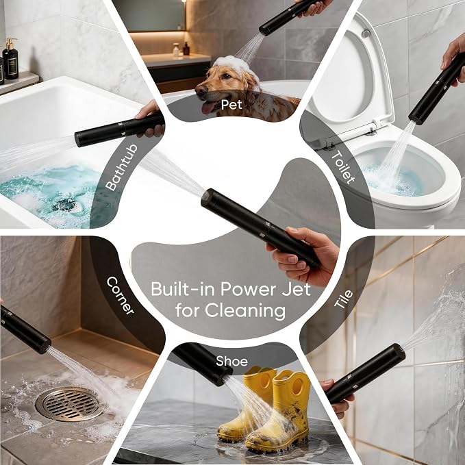 BESy Shower Faucet Fixtures Set for Bathroom, 10 & 6 In Round Dual Rain Shower Head, Ceiling & Wall Mounted Rainfall Shower System, Push Button Diverter Shower Valve with 2 in 1 Handheld, Matte Black
