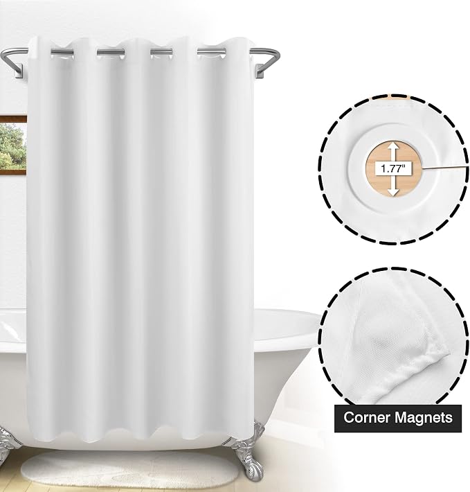 River Dream Extra Long Shower Curtain No Hooks or Liner Needed, White | Soft Microfiber, 84" Long Fabric Shower Curtain Set Waterproof, Bottom Magnets, Machine Washable, 71W x 86H(84H)