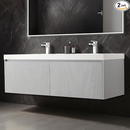 Blossom 60 Inch Double Sink Bathroom Vanity, All Wood Wall Mounted Floating Bathroom Vanity Cabinet with Acrylic Sink, Bathroom Sink Cabinet with Soft-Close Drawers, Modern Vanities, Light Grey