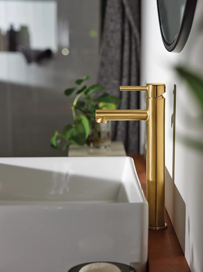 Moen 6192BG Align One-Handle Single Hole Modern Vessel Sink Bathroom Faucet, Brushed Gold