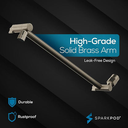 SparkPod 6" Square Rain Shower Head with 16" Shower Arm | Shower Head & Extension Arm Combo, Height Adjustable, High Pressure Performance, Easy 1-Minute Installation, Brushed Nickel