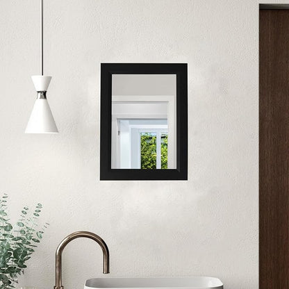 Small Rustic Black Bathroom Mirror, 11.8x15.8 Inch Wooden Frame Rectangle Wall Mirror, Hanging Horizontally or Vertically, Suitable for Living Room Bathroom Bedroom Entryway