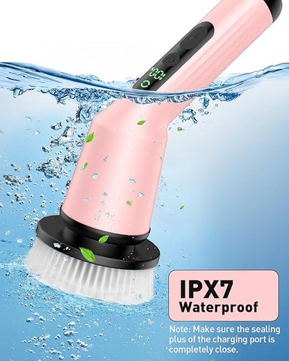 Electric Spin Scrubber for Bathroom, Shower Scrubber with Long Handle | Shower Cleaner Brushes, IPX7 Waterproof & 2 Speed, 8 Brush Heads, 90min Runtime, Bathroom Cleaning Supplies for Toilet Tub