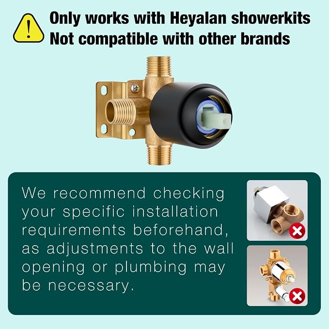 Heyalan 6 Inch Shower Faucet Set with Tub Spout and Valve,Matte Black | 6-inch square rainfall head, tub spout with diverter, male-thread rough-in valve, single-handle control and wall-mount design