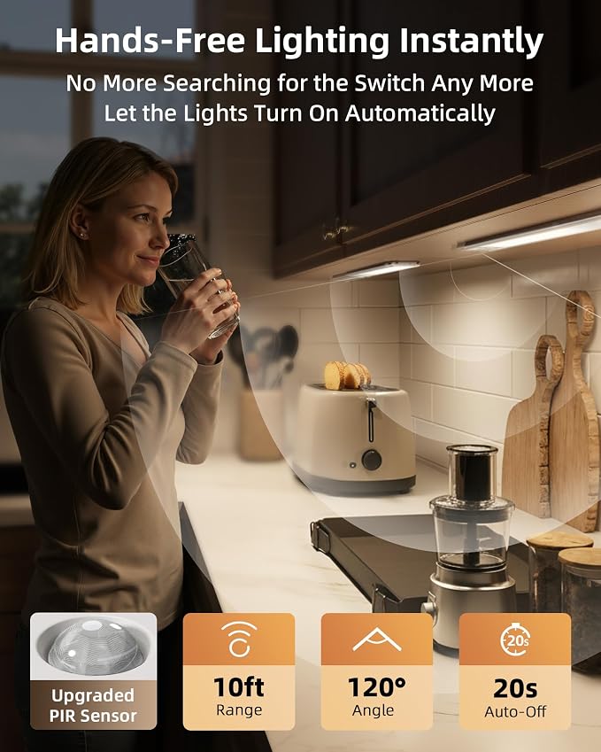 EZVALO 134 LED Under Cabinet Lights, 4000mAh Rechargeable Motion Sensor Light Indoor, Dimmable Magnetic Closet Lights with 3 Color Temps, Wireless Under Counter Lights for Kitchen, Stair (2 Pack)