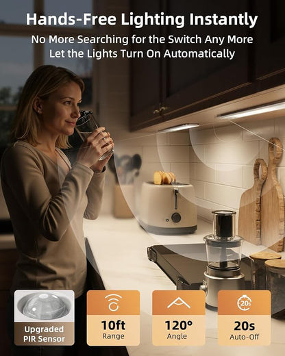 EZVALO 134 LED Under Cabinet Lights, 4000mAh Rechargeable Motion Sensor Light Indoor, Dimmable Magnetic Closet Lights with 3 Color Temps, Wireless Under Counter Lights for Kitchen, Stair (2 Pack)