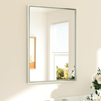 Brushed Nickel Mirror 22" x 30" Rectangle Beveled Frame Bathroom Vanity Mirror for Over Sink Brushed Nickel, Tempered Glass, Stronger Frame, Modern Farmhouse Bedroom, Entryway