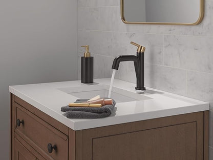 Delta Faucet Nicoli Pull-Down Single Hole Bathroom Faucet, Black and Gold Bathroom Sink Faucet with Pull Out Sprayer, Matte Black/Champagne Bronze 15849LF-GZPD