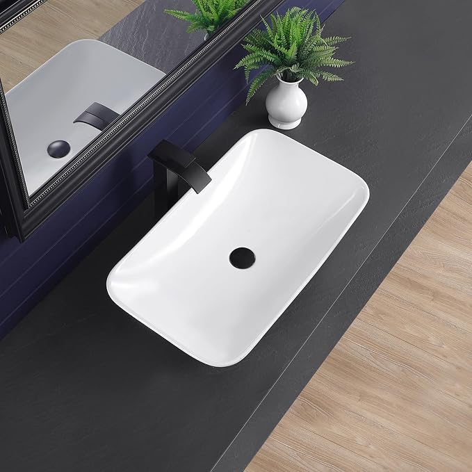 Vessel Sink 28"x16" Rectangular Bathroom Sink Modern White Porcelain Ceramic Above Counter Vanity Sink for Bathrooms Art Basin
