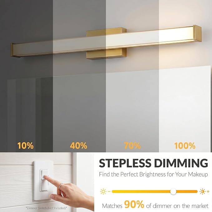 URSOLA 48" Modern LED Bathroom Light Fixtures, Golden 3CCT Dimmable Bathroom Vanity Light Over Mirror, Bathroom Vanity Bath Bar Lights with Double Layer Acrylic Shade
