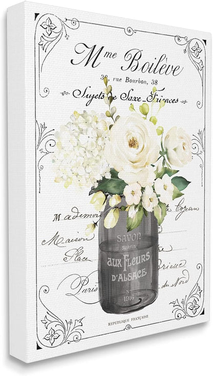Vintage Parisian Floral Bathroom Bouquet, 24 x 30 Inch Canvas Wall Art | Stupell Industries · By Lettered and Lined · Ready to hang · Charming bath and laundry decor · Made in USA