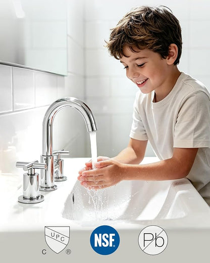 gotonovo 8’’ Widespread Bathroom Sink Faucet 3 Hole Polished Chrome | Bathroom Faucet Vanity,6-16’’ Sink,Basin,RV,Lavatory,2 Cross Handle,SUS304,360° Swivel Spout,24’’ cUPC Hose,Pop Up Drain