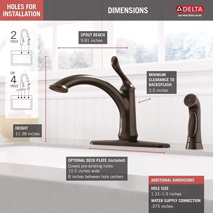 Delta Faucet Linden Single-Handle Kitchen Faucet with Side Sprayer, Oil Rubbed Bronze Kitchen Sink Faucet, Kitchen Faucet with Sprayer, Venetian Bronze 4453-RB-DST