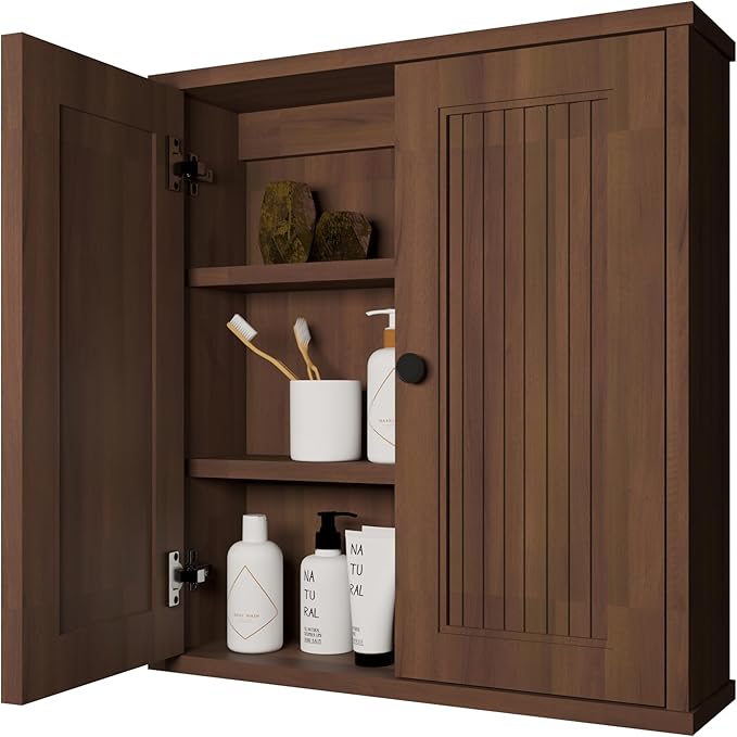 Waterproof WPC Wall-Mounted Bathroom Wall Cabinet Over Toilet Storage Organizer with Adjustable Shelves, Medicine Cabinet for Bathroom (Dark Brown)