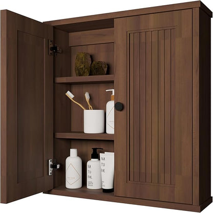 Waterproof WPC Wall-Mounted Bathroom Wall Cabinet Over Toilet Storage Organizer with Adjustable Shelves, Medicine Cabinet for Bathroom (Dark Brown)