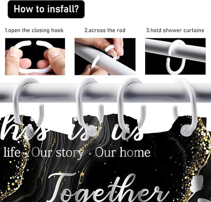 AZHM Family Shower Curtain Set Black Home Bathroom Set with Shower Curtain and Rugs and Accessories Marble Background Bathroom Decor with 12 Hooks