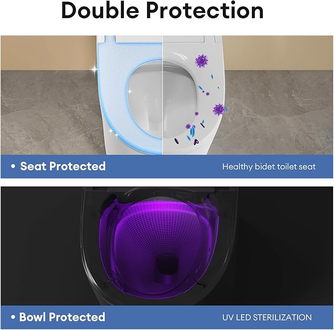 Ceramic Smart Toilet with Bidet Built In, Bidet Toilet ADA Comfort Height Elongated One-Piece Toilet,Toilet With Bidet 3 Multi-Functional Cleaning Modes Night Light Heated Seat S20