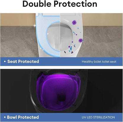 Ceramic Smart Toilet with Bidet Built In, Bidet Toilet ADA Comfort Height Elongated One-Piece Toilet,Toilet With Bidet 3 Multi-Functional Cleaning Modes Night Light Heated Seat S20