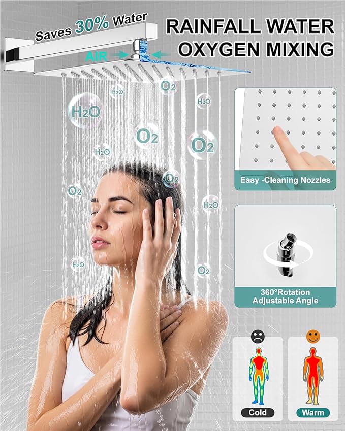 Shower Faucet Set Rainfall Shower System with Square Showerhead and Handle Set Fixture with 2 in 1 Function Handheld Sprayer Wall Mounted Trim Repair Kit Rough-in Valve 10 Inch Polish Chrome