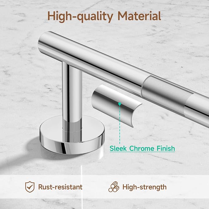8PCS Polished Chrome Bathroom Hardware Set, 24-Inch Towel Bar Set | Durable SUS304 Stainless Steel Bathroom Accessories Set, Towel Racks for Bathroom Wall Mounted, Modern Home Decor