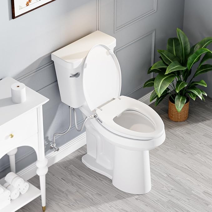 Bidet Toilet Seat, Soft Close Elongated Toilet Seat, Button control Feminine/Posterior Wash Switch, Knob Control Water Pressure,White Bidet Seat Attachment with Brass inlet Easy Installation