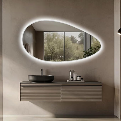 Niccy Irregular LED Bathroom Mirror with Lights, 27x51 Asymmetrical Backlit-Mirror for Wall Mounted, Bathroom Vanity Mirrors with Memory, Dimmable, 3 Colors, Anti-Fog, IP65 Waterproof