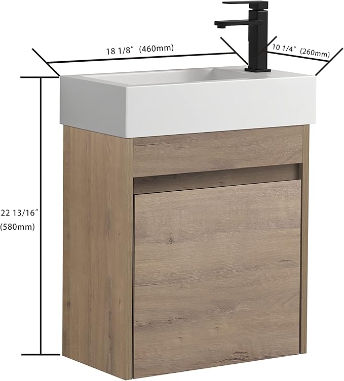 18" Bathroom Vanity with Sink Combo, Wall Mounted Floating Vanity Cabinet for Small Bathroom, Soft-Close Door, Ight dern Farmhouse Vanity with Waterproof Plywood