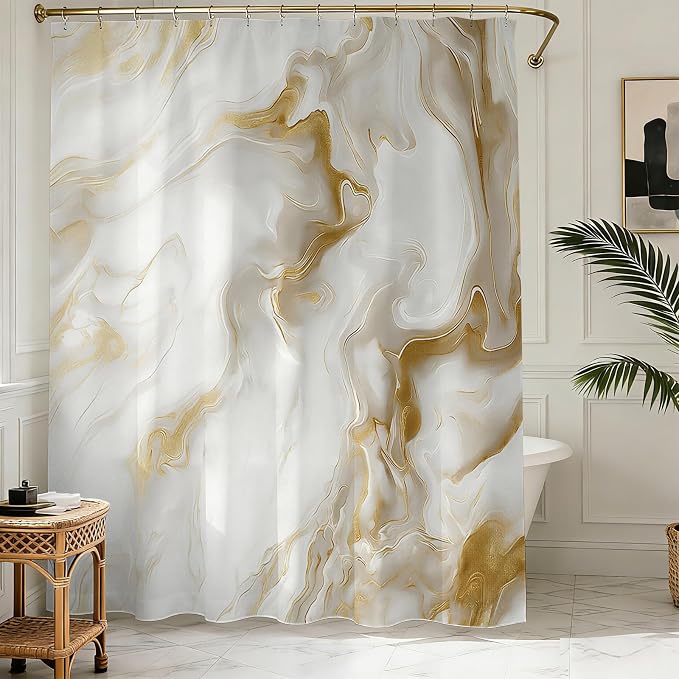 Mocsicka Shower Curtains for Bathroom, Gold Marble Shower Curtain for Bathroom, Abstract Gold and White Shower Curtain Modern Art Decor Waterproof Bath Curtain for Modern Bath Decor, 72 X 72 Inch