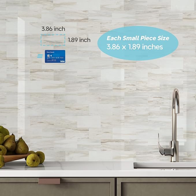 STICKGOO 10-Sheet Peel and Stick Backsplash on Subway Tile, Eurasia Biege | PVC Self Adhesive Kitchen Backsplash, Seamless, Wateproof, Stick on Tiles for Kitchen, Bathroom, RV