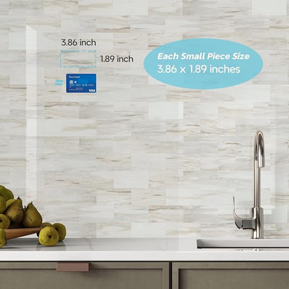 STICKGOO 10-Sheet Peel and Stick Backsplash on Subway Tile, Eurasia Biege | PVC Self Adhesive Kitchen Backsplash, Seamless, Wateproof, Stick on Tiles for Kitchen, Bathroom, RV