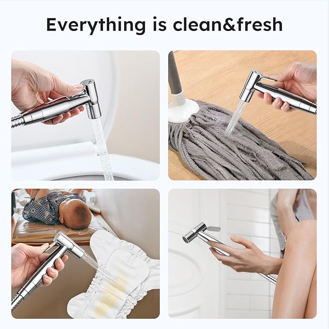 Arofa Handheld Bidet Sprayer, Bidet Attachment for Toilet, Chrome | Adjustabel Water Pressure, Leak-Free Hose, Fits Two-Piece Toilets, Feminine/Baby/Pet Wash, Cloth Diaper Rinse, Easy Install