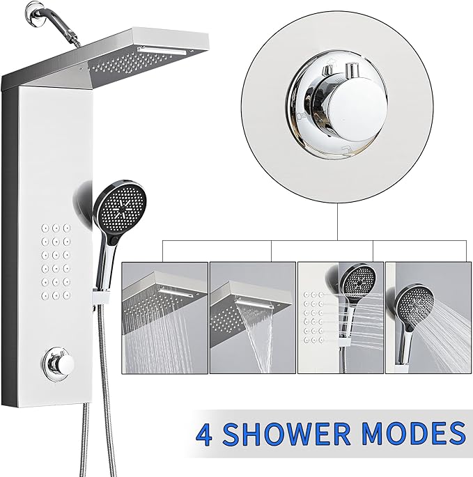 Shower Panel Tower System,Rain Shower Head Rainfall Waterfall Shower,Handheld High Pressure Rain Massage System(Silver)