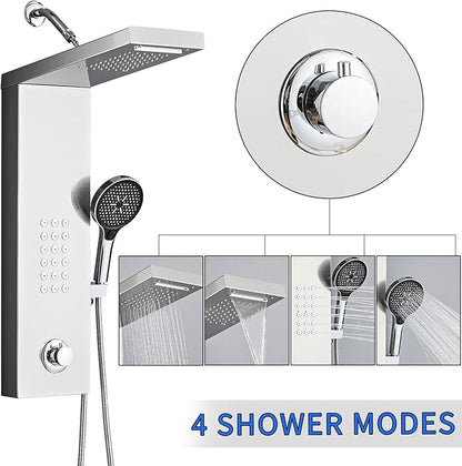 Shower Panel Tower System,Rain Shower Head Rainfall Waterfall Shower,Handheld High Pressure Rain Massage System(Silver)