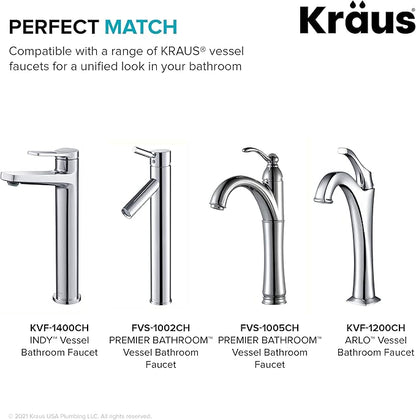 KRAUS Bathroom Sink Pop-Up Drain Assembly in Chrome for Vessel Sinks and Sinks without Overflow, with Extended Thread for Thicker Countertops, PU-L10CH