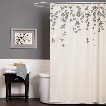 Lush Decor Flower Drops Shower Curtain Single 72" W x 72" L Ivory & Blue - Fabric Shower Curtains for Bathroom - Floral Bathroom Curtain -Bathroom Decor