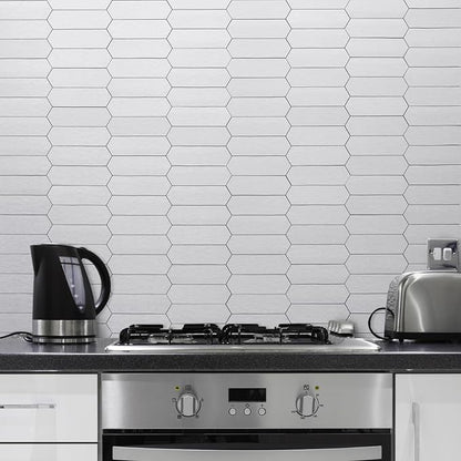 DICOFUN 1 Sheet Brushed Metal Long Hexagon Peel and Stick Backsplash, 12"x12" PVC Stick on Backsplash Wall Tiles for Kitchen and Bathroom