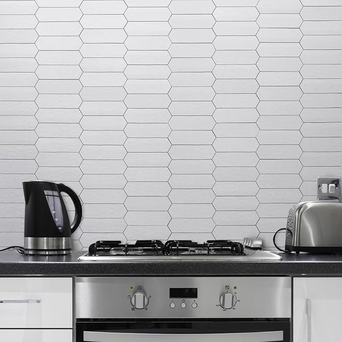 DICOFUN 10 Sheets Brushed Metal Long Hexagon Peel and Stick Backsplash, 12"x12" PVC Stick on Backsplash Wall Tiles for Kitchen and Bathroom