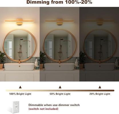 Joossnwell Bathroom Vanity Light 23.62 Inch Modern Bathroom Light Fixtures Dimmable 5CCT Led Vanity Lighting Gold and Black Bath Light Over Mirror ETL Certificated