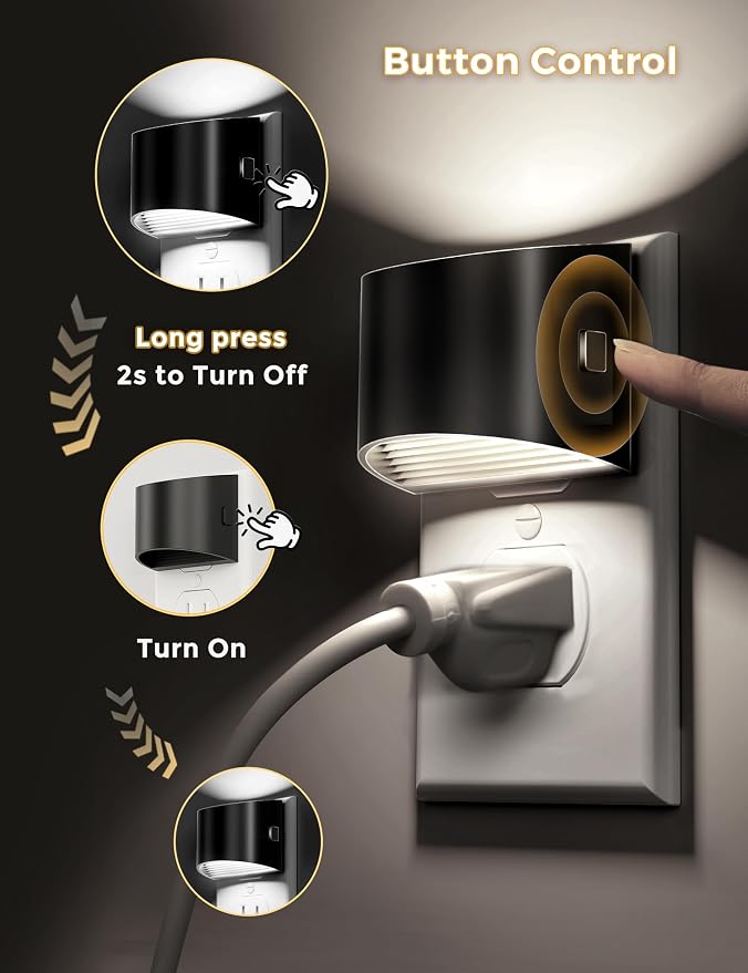L LOHAS LED Night Lights Plug into Wall, Dimmable Night Light 2 Pack | Plug in Night Light with 3 Level Brightness, 5000K Daylight, Black Housing