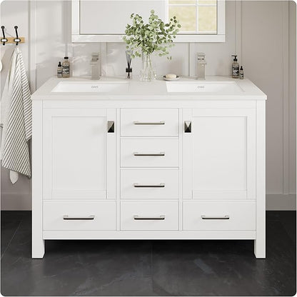 Eviva London 54 in. White Double Sink Bath Vanity with Carrara Quartz Top and Undermount Porcelain Sinks